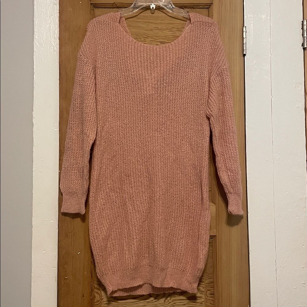Missguided Pink Knit Sweater Dress with Twist Back